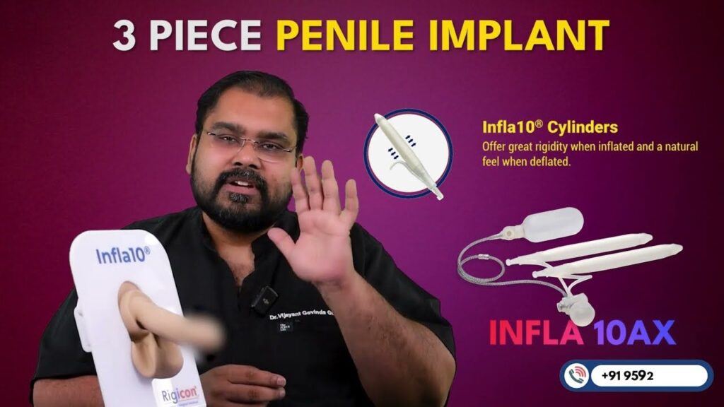 Dr. Vijayant Govinda Gupta explains 3 piece inflatable penile implant next to rigicon infla 10 ax